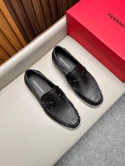 Ferragamo Black calfskin Leather Shoes-Ferragamo Man Business Leather Shoes
